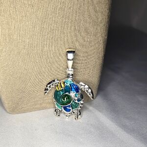 Silver and Blue Turtle Pendant